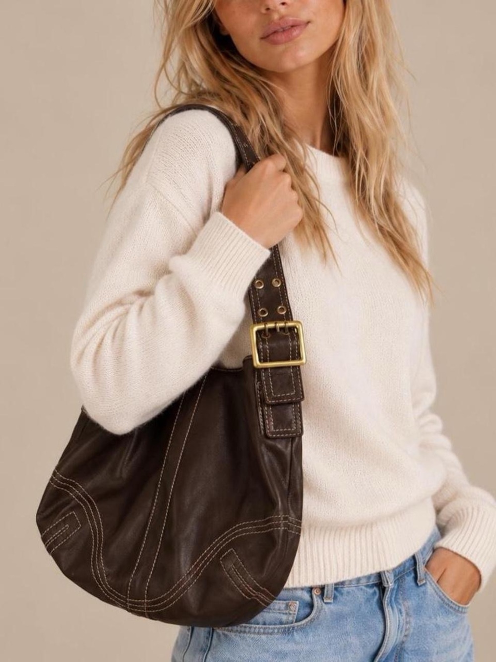 Vintage Classic Brown Leather Shoulder Bag